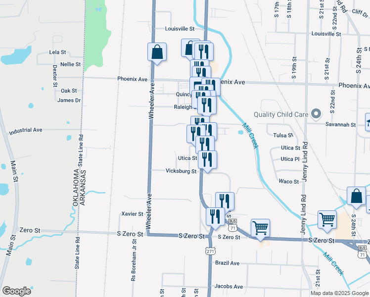 map of restaurants, bars, coffee shops, grocery stores, and more near 1005 Utica Street in Fort Smith