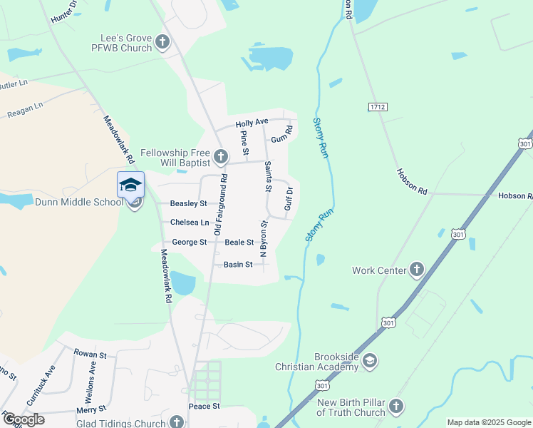 map of restaurants, bars, coffee shops, grocery stores, and more near 311 Saints Street in Dunn