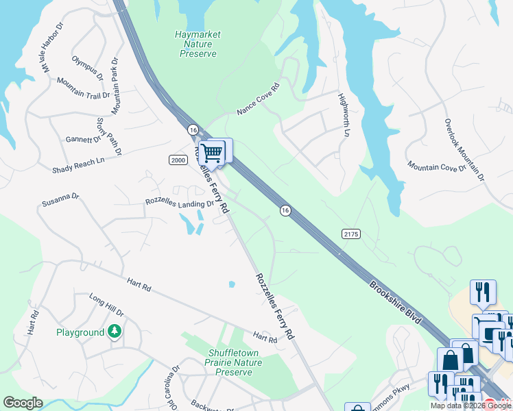 map of restaurants, bars, coffee shops, grocery stores, and more near 11418 Tema Circle in Charlotte