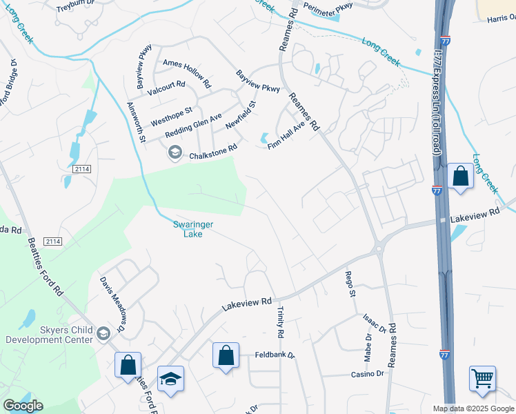 map of restaurants, bars, coffee shops, grocery stores, and more near 4808 Delprado Circle in Charlotte