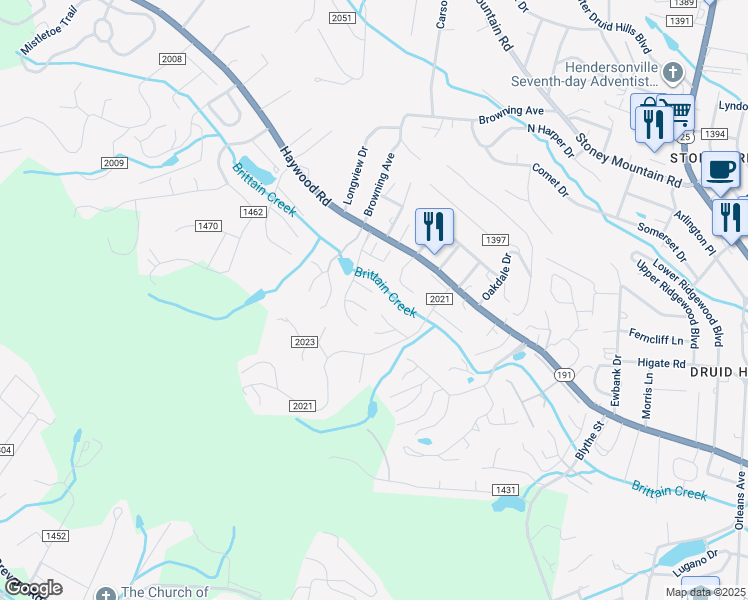 map of restaurants, bars, coffee shops, grocery stores, and more near 786 West Saint Johns Way in Hendersonville