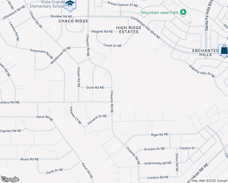 map of restaurants, bars, coffee shops, grocery stores, and more near 6115 Caldera Road Northeast in Rio Rancho