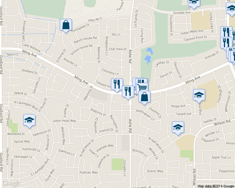 map of restaurants, bars, coffee shops, grocery stores, and more near 6641 Ming Avenue in Bakersfield