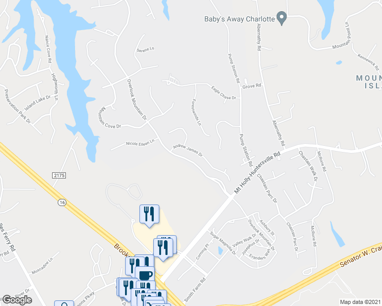 map of restaurants, bars, coffee shops, grocery stores, and more near 4416 Andrew James Drive in Charlotte