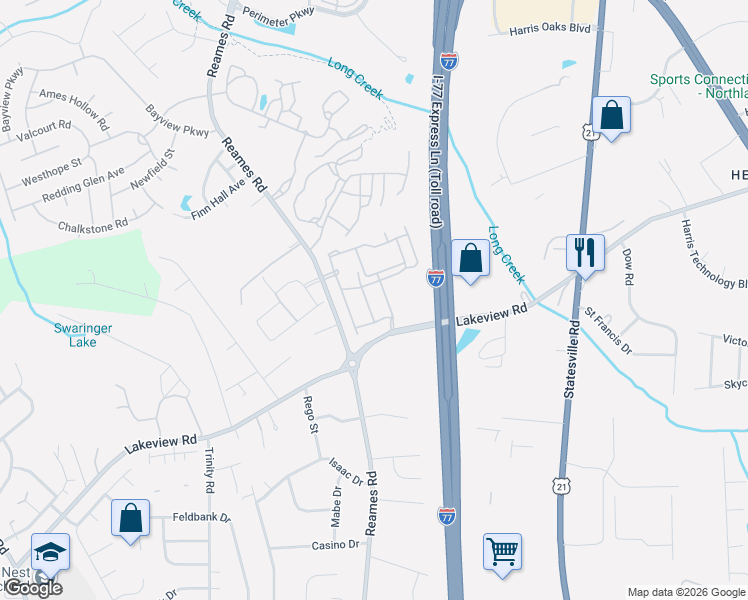 map of restaurants, bars, coffee shops, grocery stores, and more near 5215 Irving Drive in Charlotte