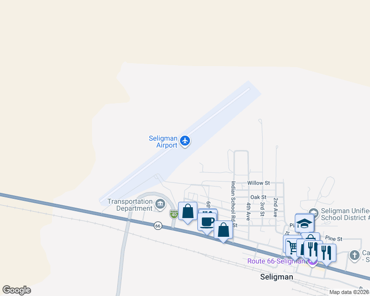 map of restaurants, bars, coffee shops, grocery stores, and more near in Seligman