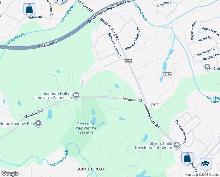 map of restaurants, bars, coffee shops, grocery stores, and more near 3729 Miranda Road in Charlotte