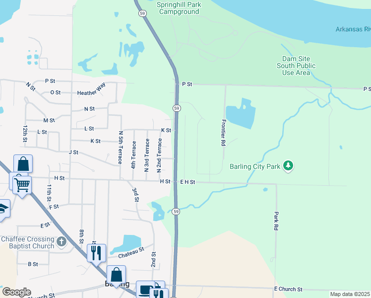 map of restaurants, bars, coffee shops, grocery stores, and more near 1137 Springhill Road in Barling