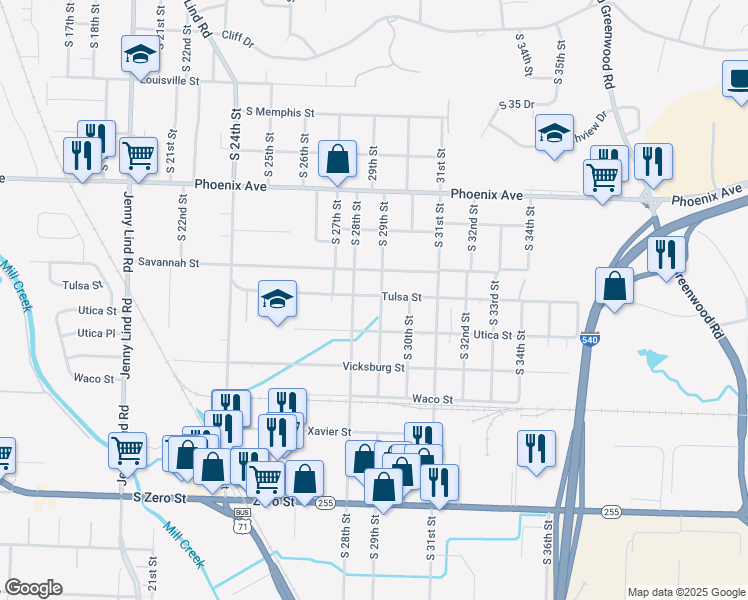map of restaurants, bars, coffee shops, grocery stores, and more near 4901 South 28th Street in Fort Smith