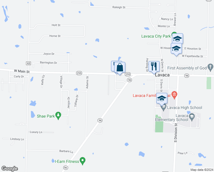 map of restaurants, bars, coffee shops, grocery stores, and more near 1313 West Main Street in Lavaca