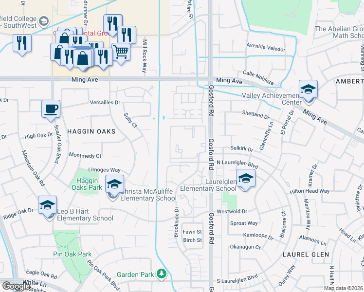map of restaurants, bars, coffee shops, grocery stores, and more near 8200 North Laurelglen Boulevard in Bakersfield
