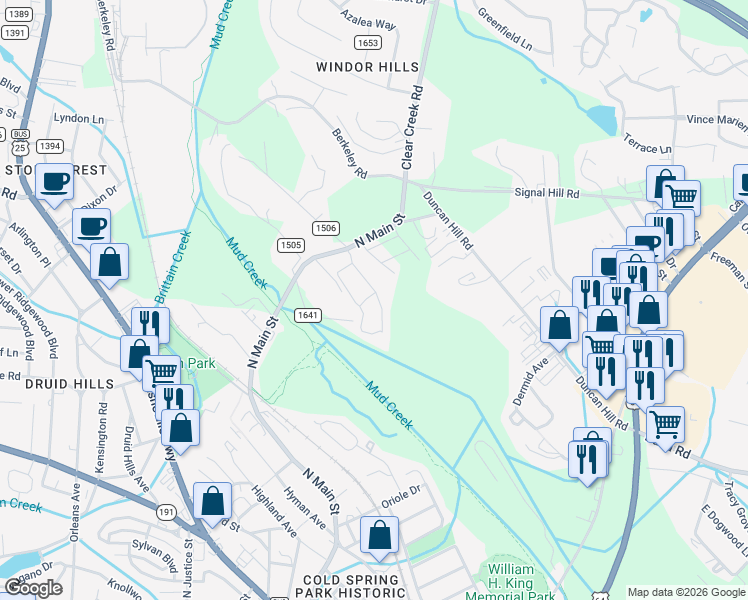 map of restaurants, bars, coffee shops, grocery stores, and more near 115 Strick Garden Lane in Hendersonville