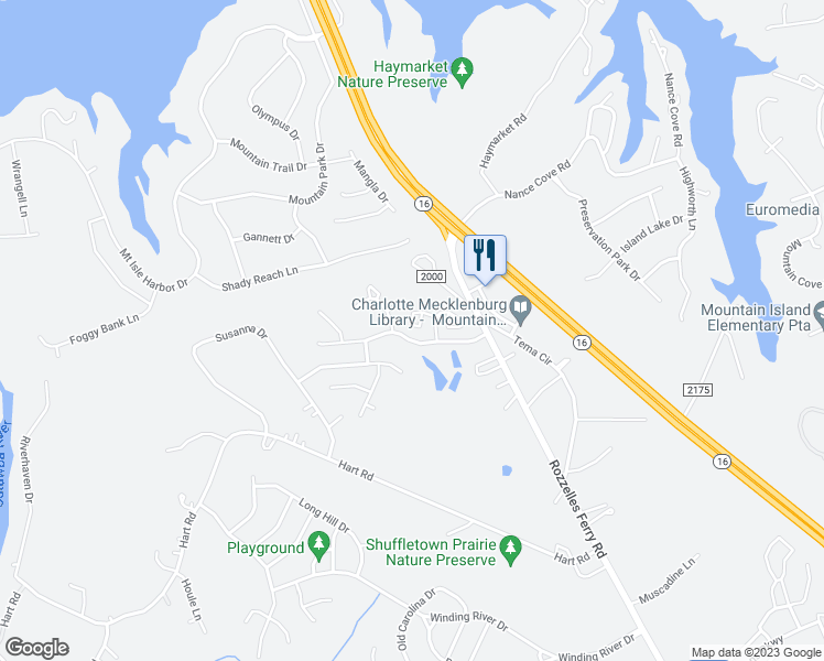 map of restaurants, bars, coffee shops, grocery stores, and more near 2960 Mayer House Court in Charlotte