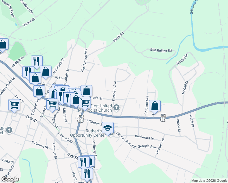 map of restaurants, bars, coffee shops, grocery stores, and more near 2 Charles Street in Forest City