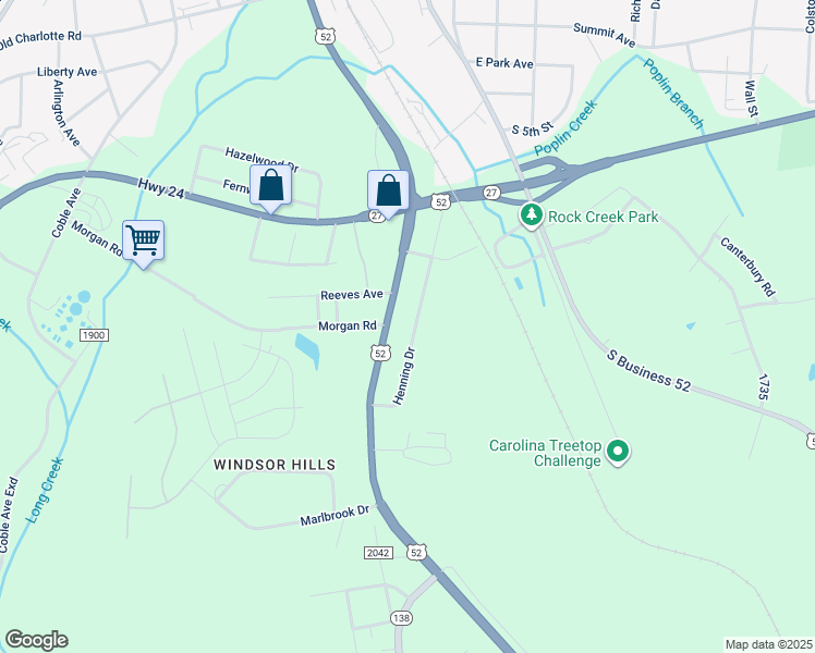 map of restaurants, bars, coffee shops, grocery stores, and more near 236 Henning Dr in Albemarle