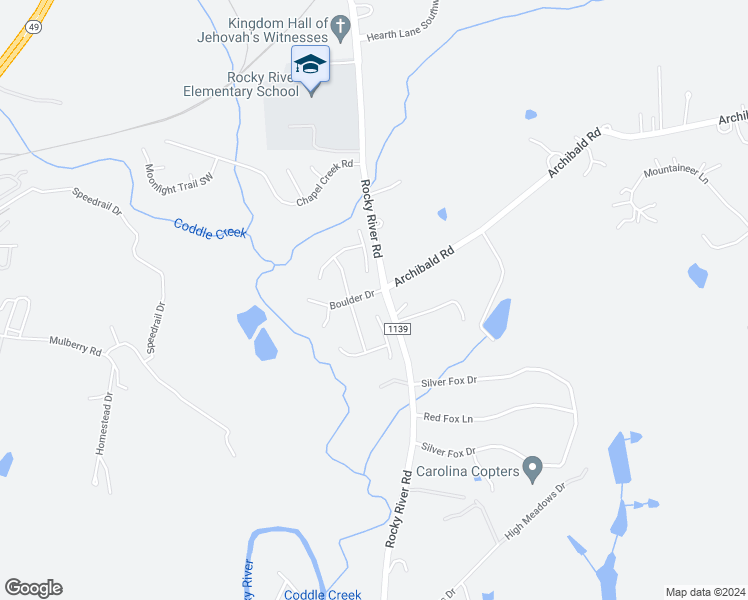 map of restaurants, bars, coffee shops, grocery stores, and more near 1005 Boulder Drive in Concord