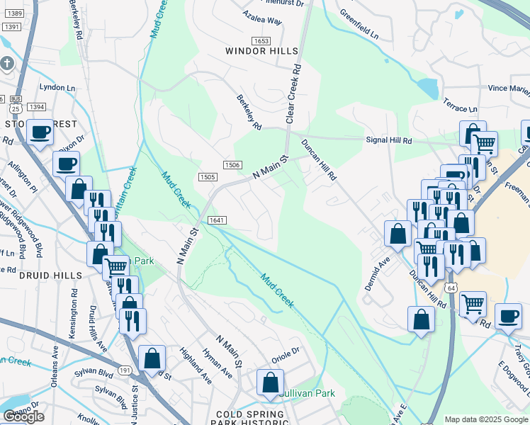 map of restaurants, bars, coffee shops, grocery stores, and more near 115 Strick Garden Lane in Hendersonville