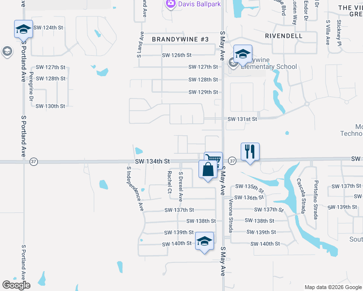 map of restaurants, bars, coffee shops, grocery stores, and more near 3209 Southwest 134th Street in Oklahoma City