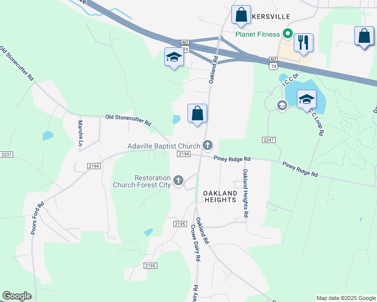 map of restaurants, bars, coffee shops, grocery stores, and more near 137 Poors Ford Road in Rutherfordton
