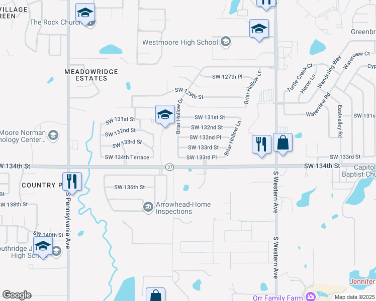 map of restaurants, bars, coffee shops, grocery stores, and more near 1228 Southwest 133rd Street in Oklahoma City
