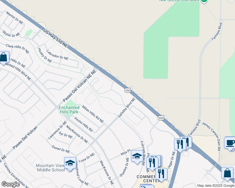 map of restaurants, bars, coffee shops, grocery stores, and more near in Rio Rancho