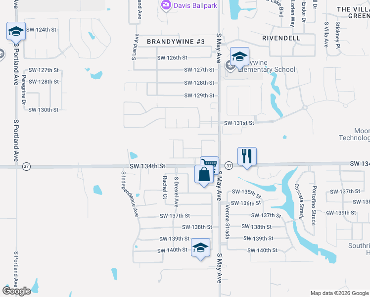 map of restaurants, bars, coffee shops, grocery stores, and more near 3209 Southwest 134th Street in Oklahoma City
