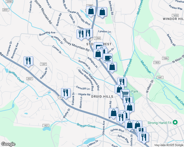map of restaurants, bars, coffee shops, grocery stores, and more near 2001 Somerset Drive in Hendersonville