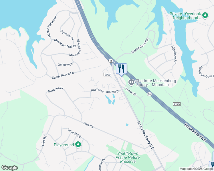 map of restaurants, bars, coffee shops, grocery stores, and more near 3036 Mayer House Court in Charlotte
