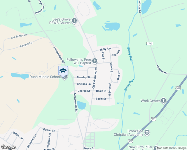 map of restaurants, bars, coffee shops, grocery stores, and more near 1403 Fairground Road in Dunn