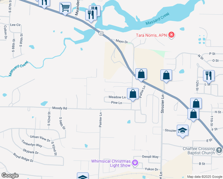 map of restaurants, bars, coffee shops, grocery stores, and more near 2215 K Street in Barling