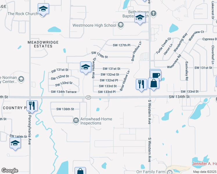 map of restaurants, bars, coffee shops, grocery stores, and more near 1200 Southwest 133rd Street in Oklahoma City