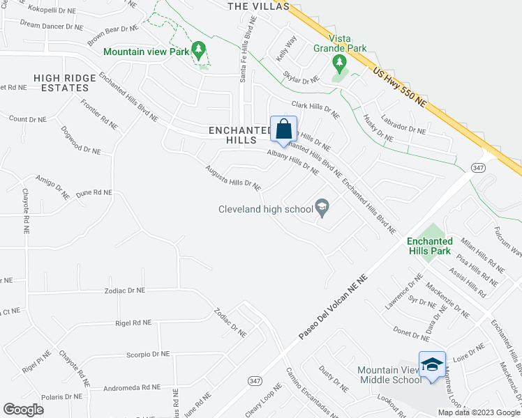 map of restaurants, bars, coffee shops, grocery stores, and more near 6812 Augusta Hills Drive Northeast in Rio Rancho
