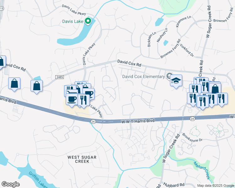 map of restaurants, bars, coffee shops, grocery stores, and more near 8352 Chaceview Court in Charlotte