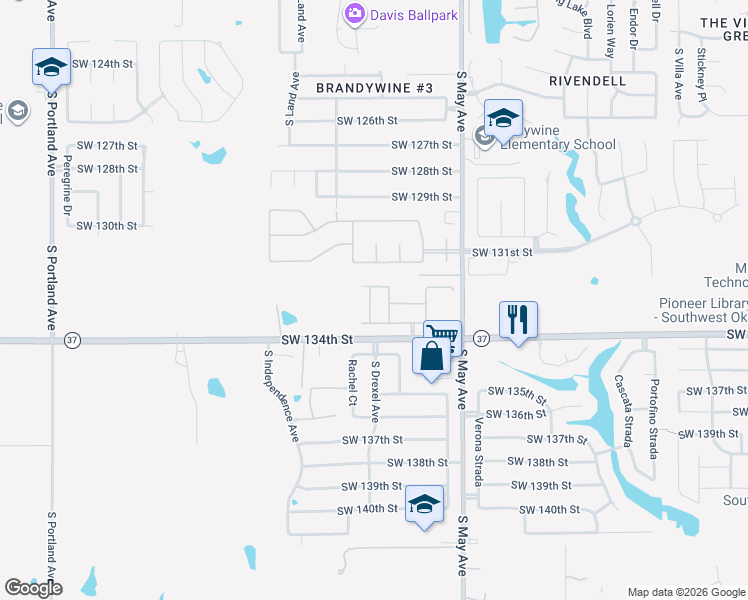 map of restaurants, bars, coffee shops, grocery stores, and more near 3209 Southwest 134th Street in Oklahoma City