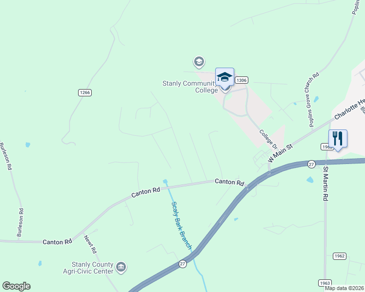 map of restaurants, bars, coffee shops, grocery stores, and more near 27285 Crystal Road in Albemarle