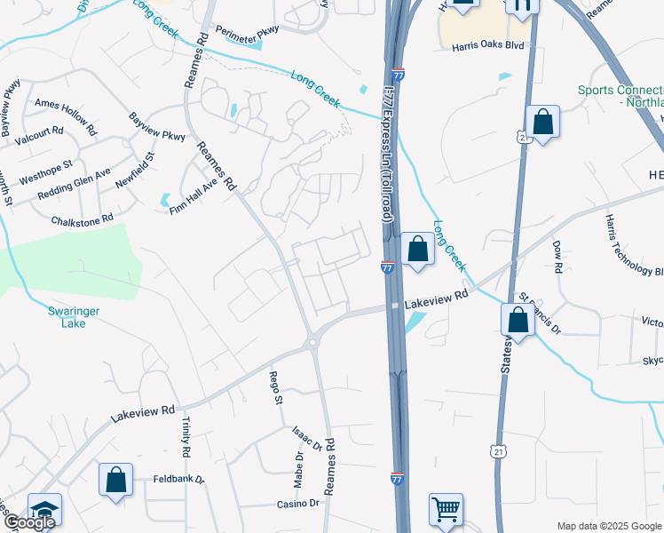 map of restaurants, bars, coffee shops, grocery stores, and more near 7428 Boylston Drive in Charlotte