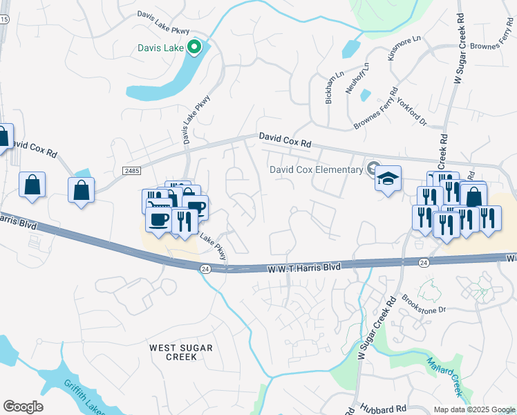 map of restaurants, bars, coffee shops, grocery stores, and more near 8352 Chaceview Court in Charlotte