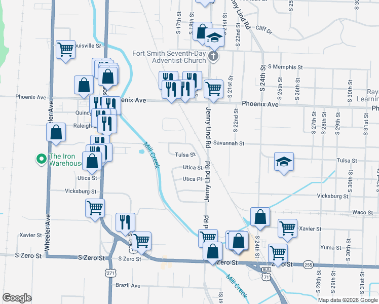 map of restaurants, bars, coffee shops, grocery stores, and more near 1801 Tulsa Street in Fort Smith