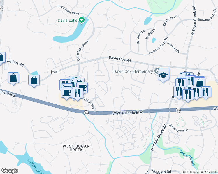 map of restaurants, bars, coffee shops, grocery stores, and more near 8352 Chaceview Court in Charlotte
