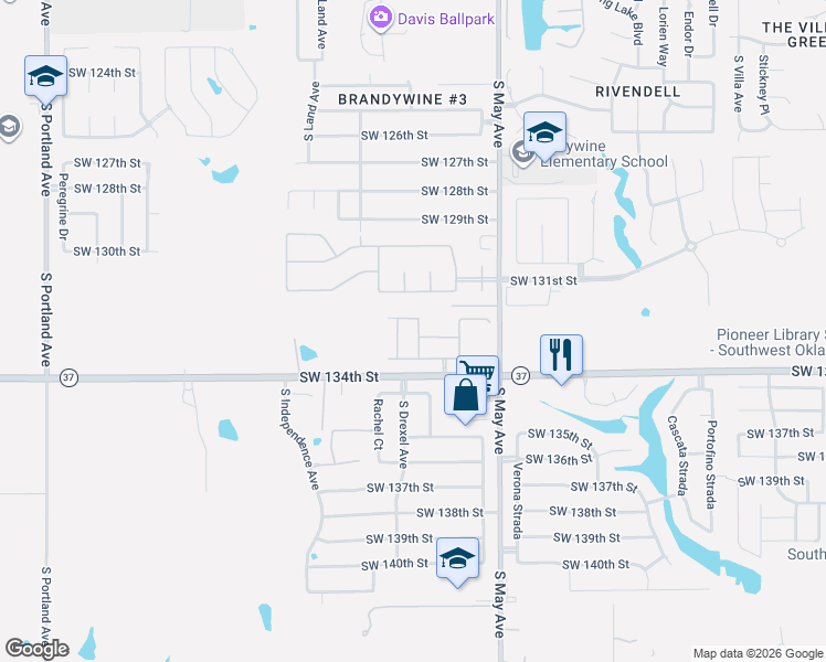 map of restaurants, bars, coffee shops, grocery stores, and more near 3209 Southwest 134th Street in Oklahoma City