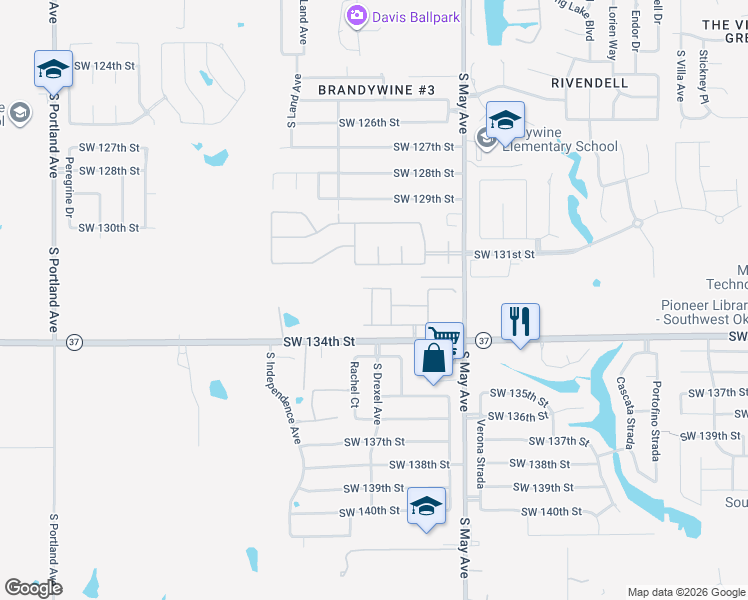 map of restaurants, bars, coffee shops, grocery stores, and more near 3209 Southwest 134th Street in Oklahoma City