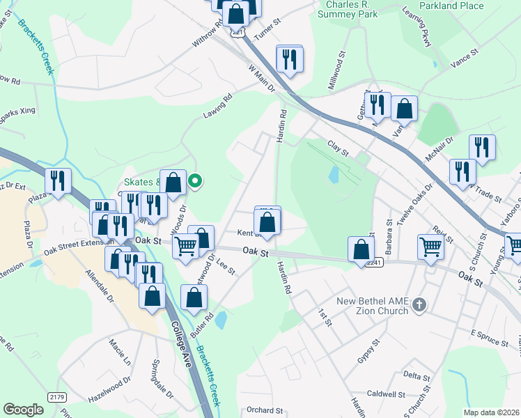 map of restaurants, bars, coffee shops, grocery stores, and more near 152 Edgewood Drive in Forest City