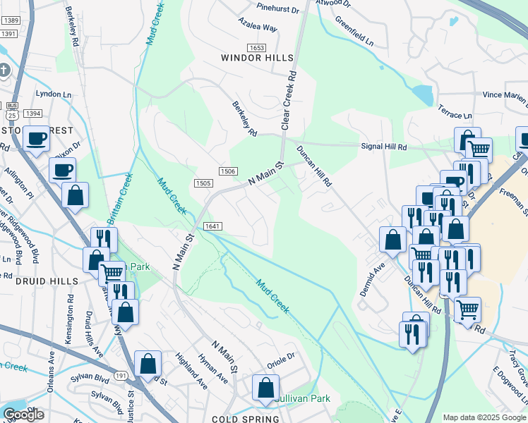 map of restaurants, bars, coffee shops, grocery stores, and more near 115 Strick Garden Lane in Hendersonville