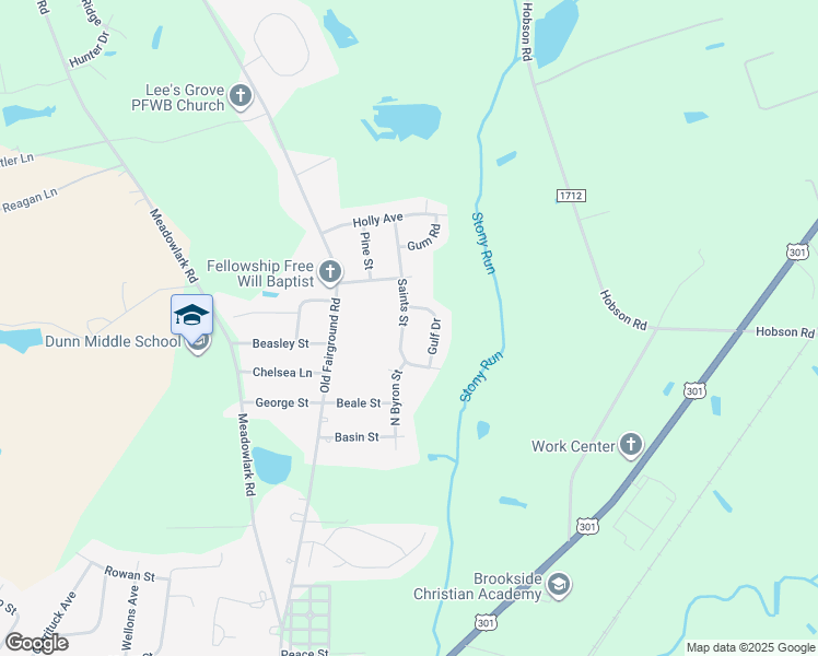 map of restaurants, bars, coffee shops, grocery stores, and more near 308 Saints St in Dunn