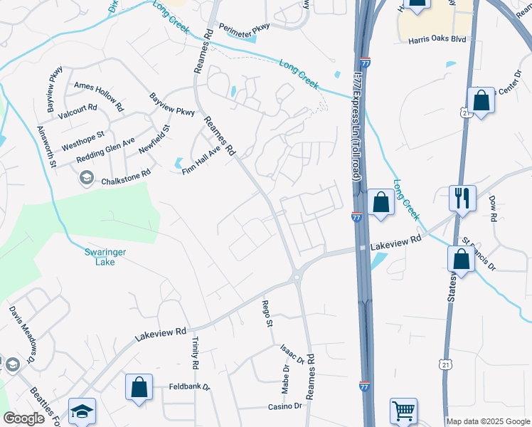 map of restaurants, bars, coffee shops, grocery stores, and more near 4135 Napa Oak Drive in Charlotte