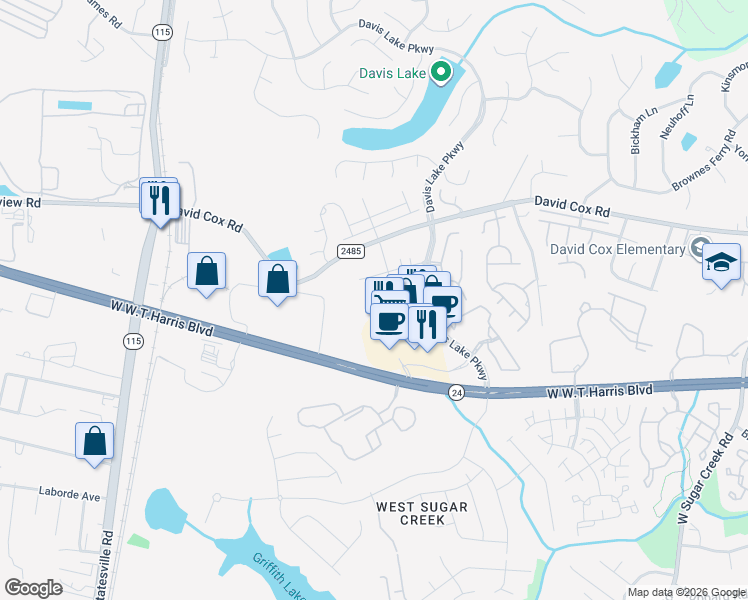 map of restaurants, bars, coffee shops, grocery stores, and more near in Charlotte