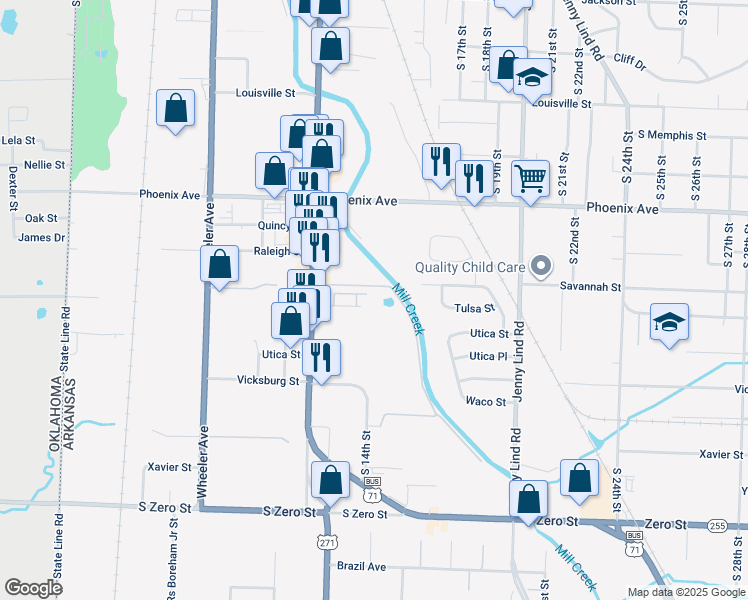 map of restaurants, bars, coffee shops, grocery stores, and more near 5101 Towson Avenue in Fort Smith