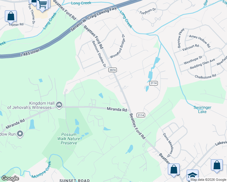 map of restaurants, bars, coffee shops, grocery stores, and more near 4008 Ranchview Lane in Charlotte