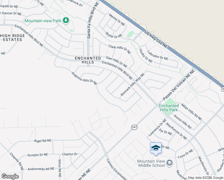 map of restaurants, bars, coffee shops, grocery stores, and more near 6949 Concord Hills Loop Northeast in Rio Rancho