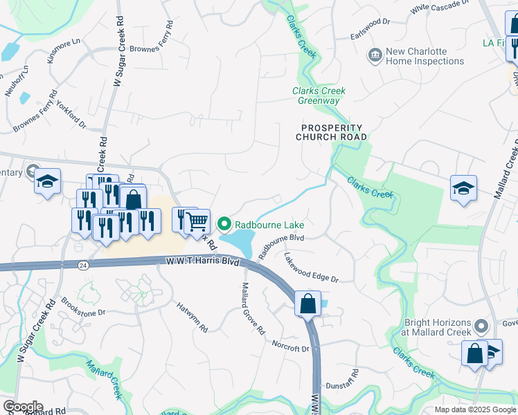 map of restaurants, bars, coffee shops, grocery stores, and more near 2901 Westbury Lake Drive in Charlotte